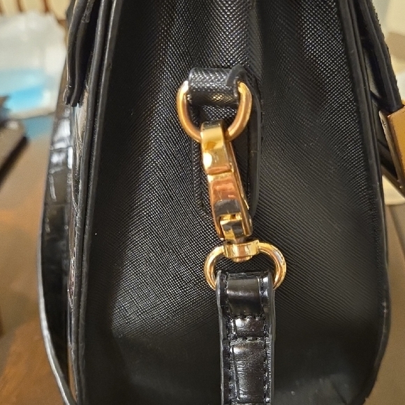 Vintage Dune London Black Croc-Embossed Satchel with Gold Accents - Picture 6 of 8